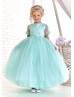 Short Sleeves Mint Heart Back Baby Flower Girl Dress